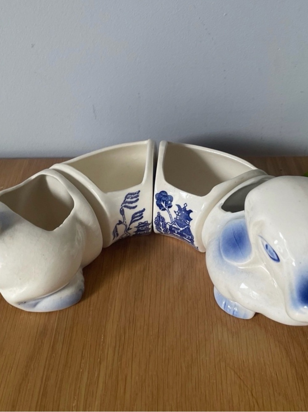 Vintage Blue Willow Dachshund 4-Piece Ceramic Planter Snack Set Japan - Picture 4 of 16